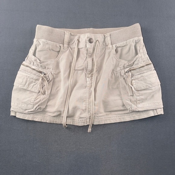 American Eagle Outfitters Pants - American Eagle Women 4 Khaki Cargo Skort Stretch Mini Utility Ribbed Waist Tan
